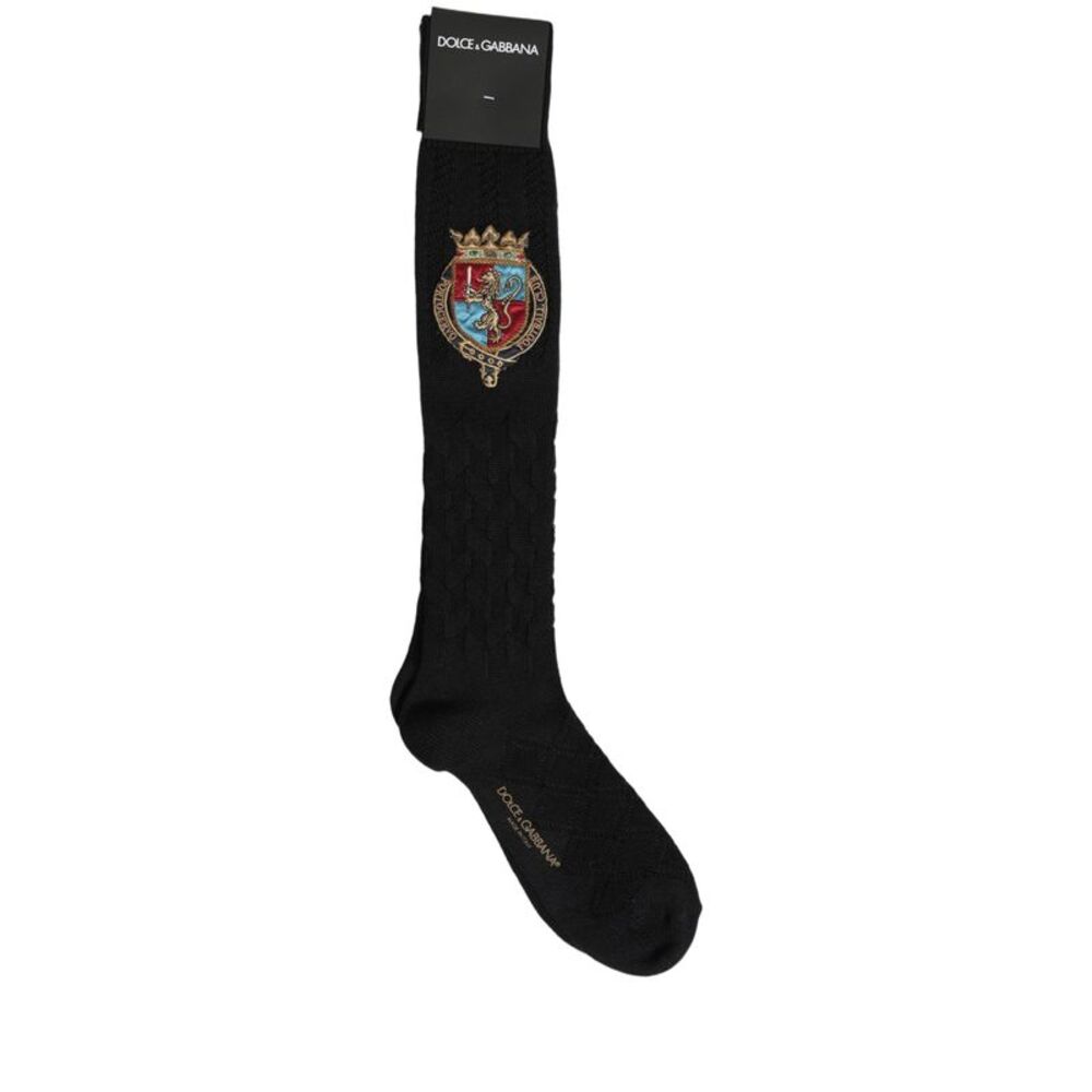 Dolce & Gabbana Men Black Wool Crest Logo Knee High Accessory Men's Socks